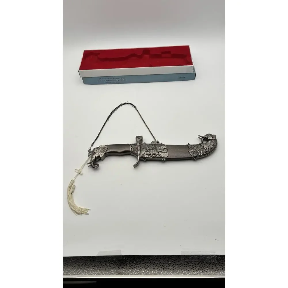 Vintage Tibetan Style Decorative War Elephant Head Dagger Knife In Box